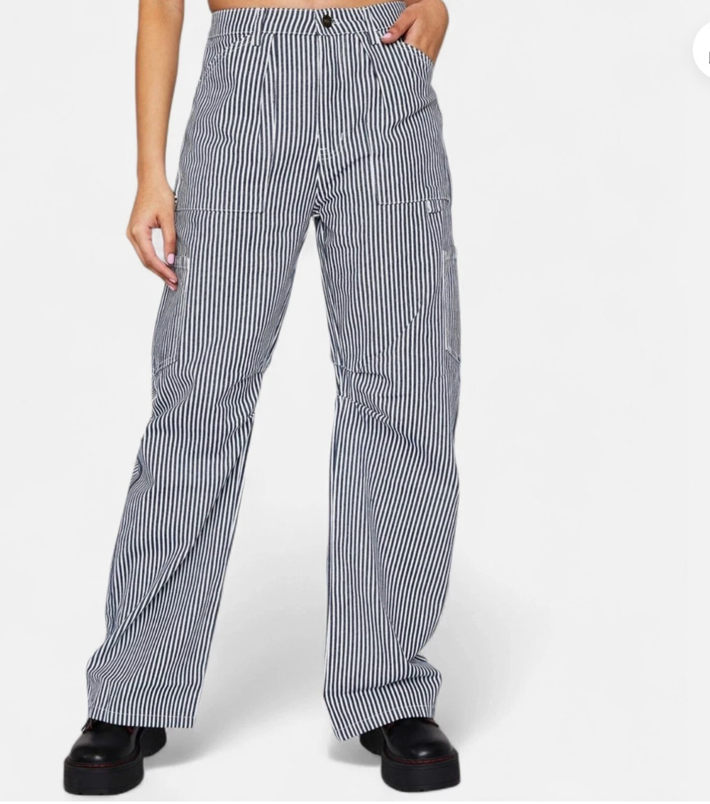 Lioness Miami Vice Pinstripe Denim Cargo Pants Navy and White Women's XS 28x28
